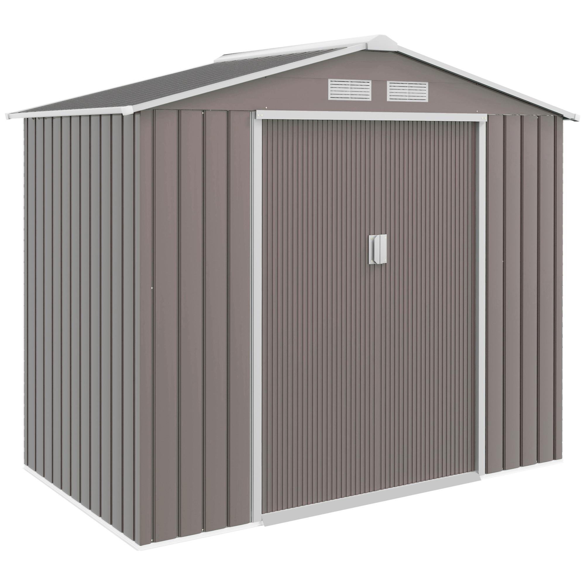 GERÄTEHAUS mit Bodenrahmen Gartenhaus Geräteschuppen Gartenschrank Stahl Grau - Grau, Metall (130/185/213cm) - Outsunny