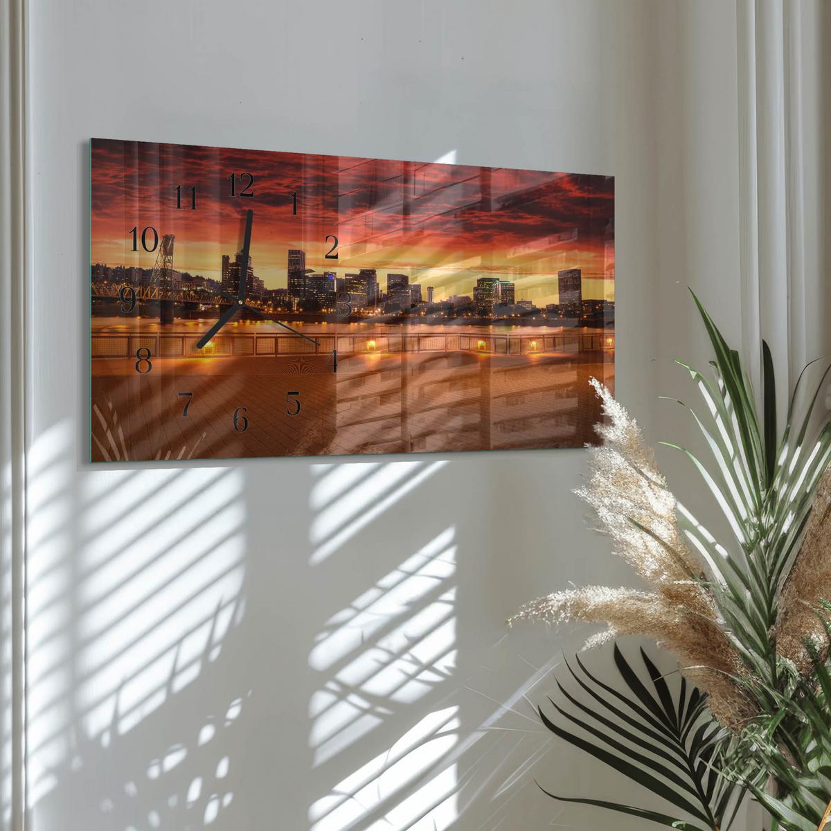 WANDUHR aus Glas 60x30 cm - Sonnenuntergang - Rot, Glas (60/30/0.4cm) - TULUP
