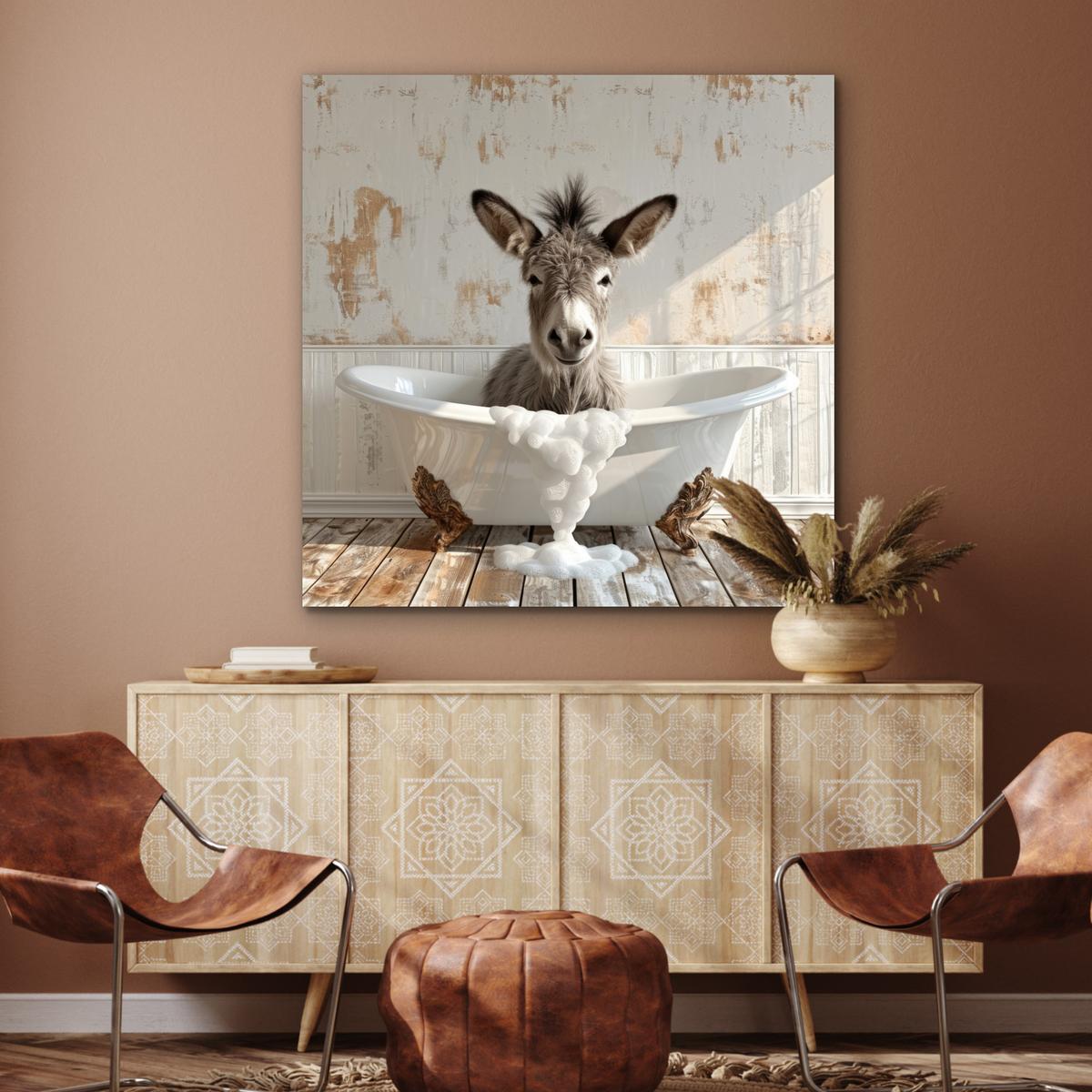 METALLBILD Esel - Tiere - Badewanne - Schaumstoff 90x90 cm - Weiß, Metall (90/90cm) - MuchoWow