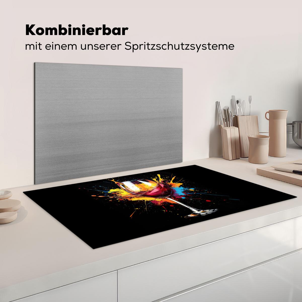 HERDABDECKPLATTE Wein - Glas - Graffiti - Getränk - Rot - Farbe Induktionsschutz 89.6x51.6 cm - Weinrot, Kunststoff (89.6/51.6/0.2cm) - MuchoWow