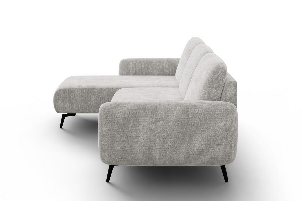ECKSOFA FEBE 4-Sitzer LINKS, hellgrauer Chenille-Stoff - Hellgrau/Schwarz, Holz/Textil (264/157cm) - Wozimo