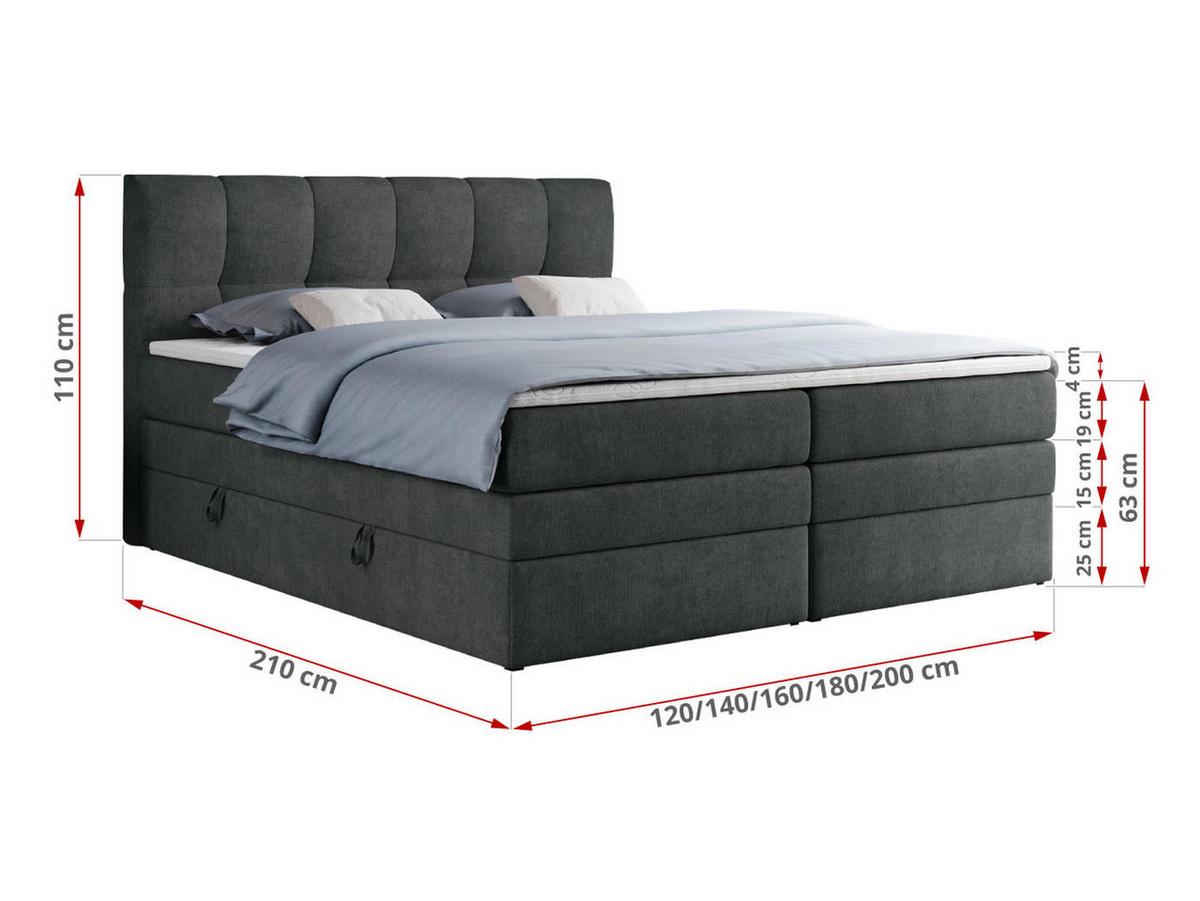 BOXSPRINGBETT ALVIN KING 160/200 Dunkelgrau Struktur - H4 - Dunkelgrau, Holz/Textil (160/200cm) - MKS
