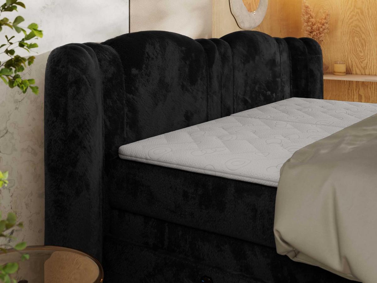 BOXSPRINGBETT FORTINA 160/200 - Schwarz Plüsch - Topper T25 - H4 - Schwarz, Textil/Metall (160/200cm) - MKS