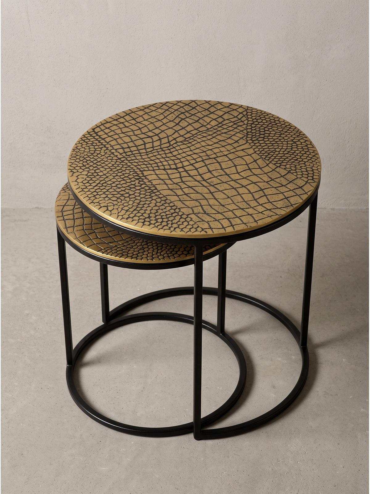 BEISTELLTISCHE 2er-Set VIENNE, Aluminium, handgefertigt, Gold, Ø 40 x 48 cm - Goldfarben/Schwarz, Metall (40/40/48cm) - KADIMA DESIGN