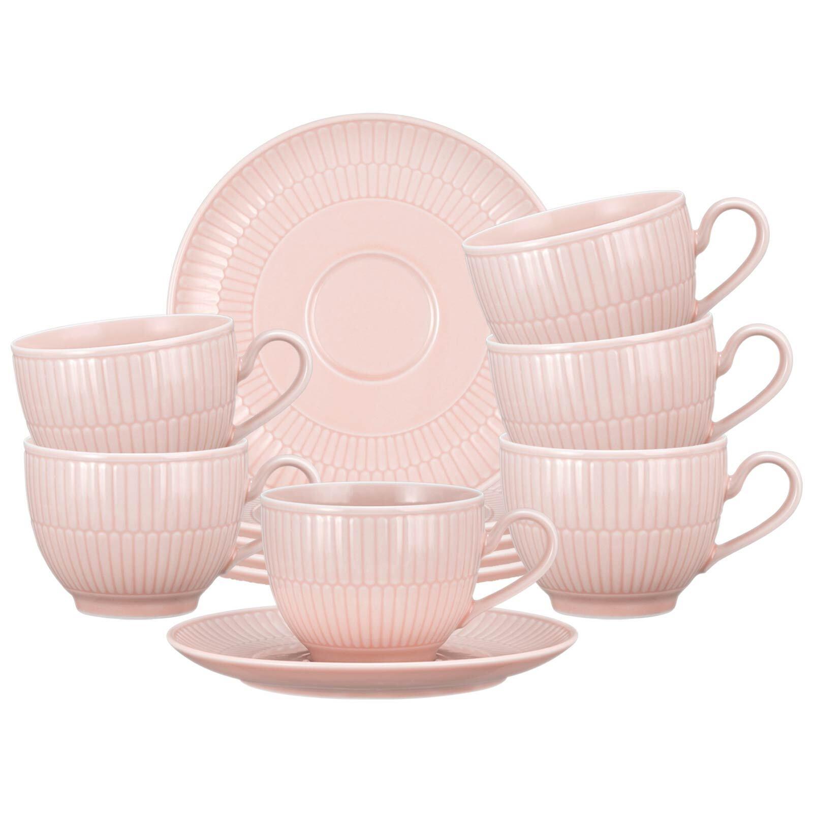 KAFFEETASSEN MIT UNTERTASSEN Amina Rosé 250 ml 6er Set - Rosa, Keramik (0.25L) - Seltmann Weiden
