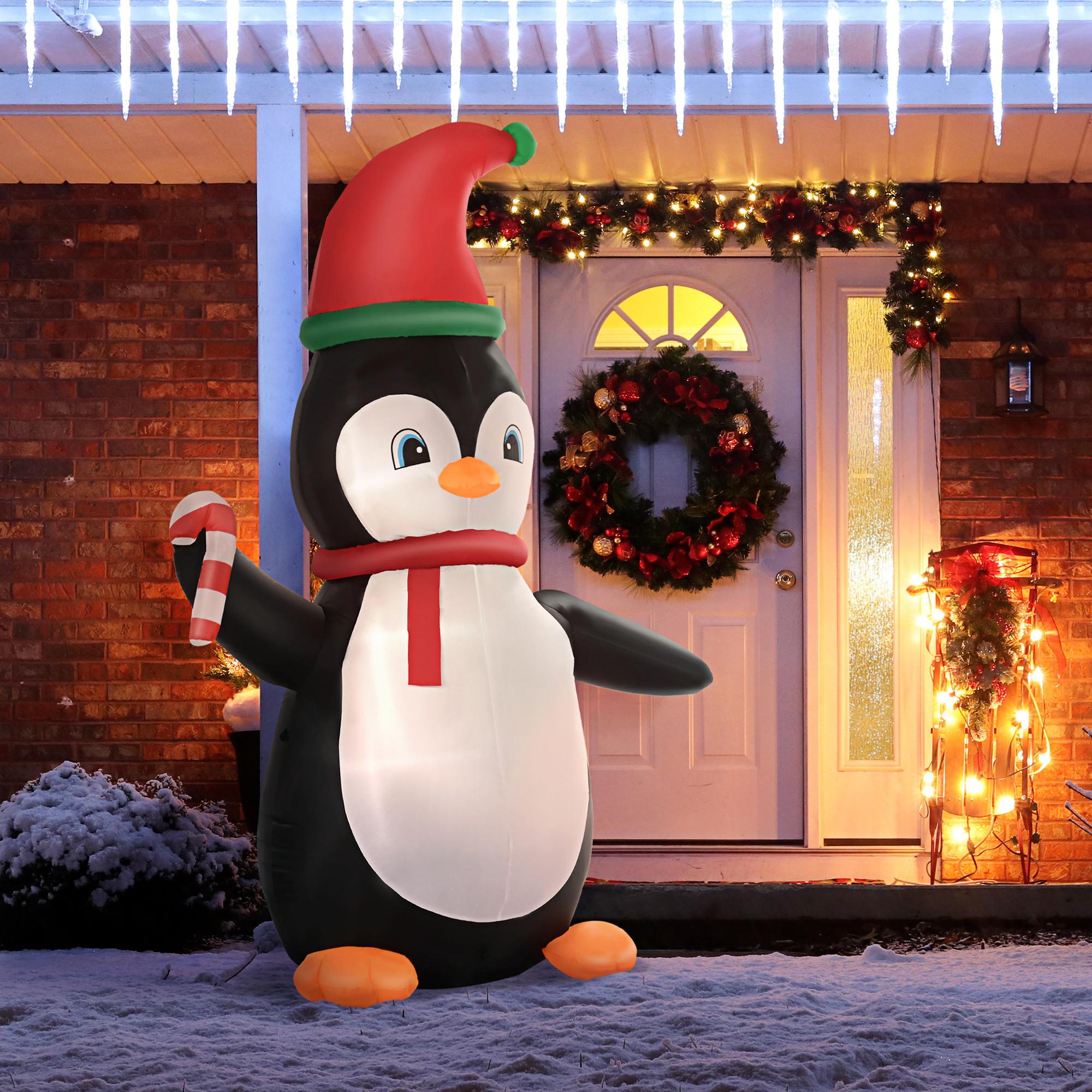 AUFBLASBARE Weihnachtsdeko 2,5 m Weihnachtspinguin mit 3 LED-Lichtern Gartendeko - Multicolor, Textil (100/250/162cm) - HOMCOM