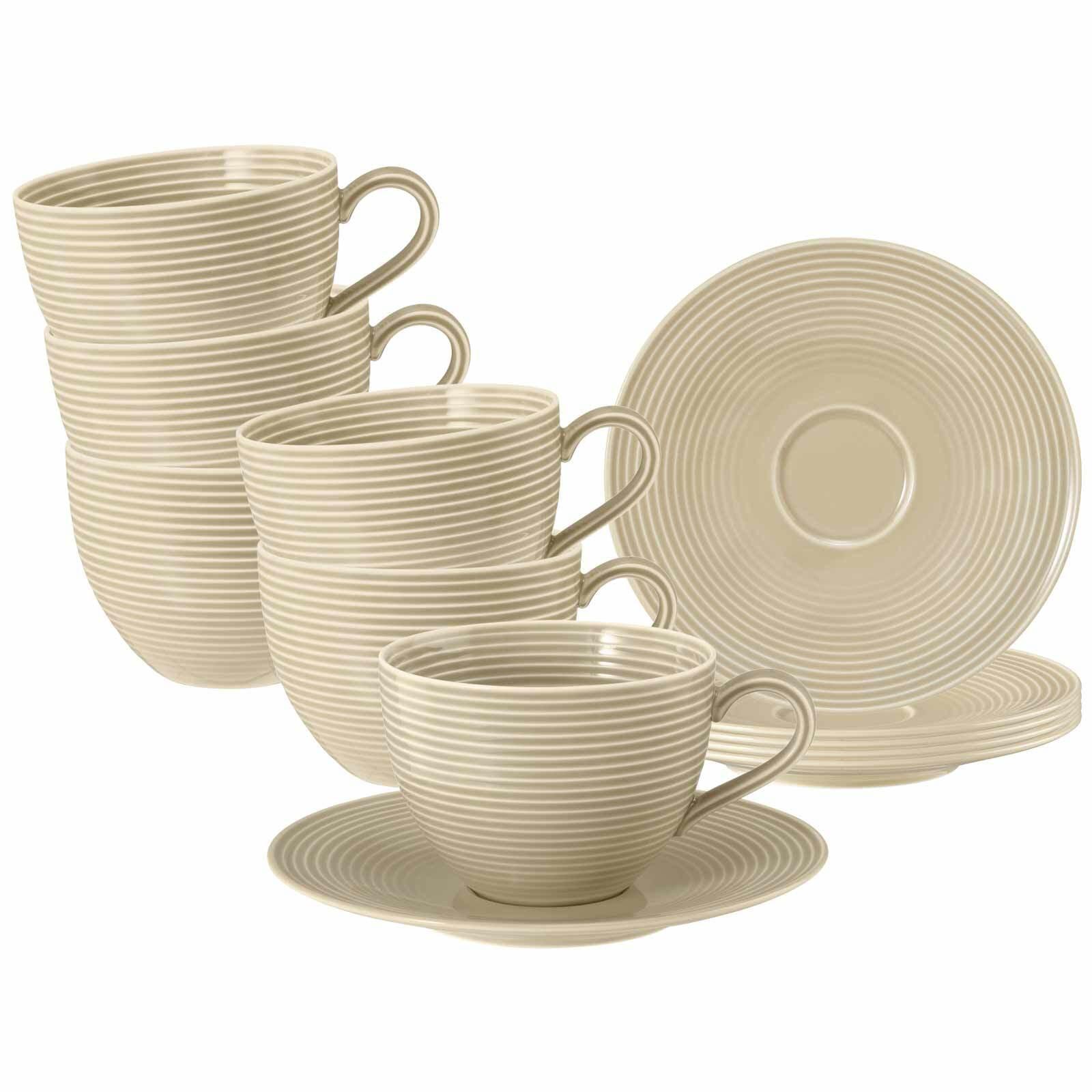 TEETASSEN MIT UNTERTASSEN Beat Color Glaze Sandbeige 140 ml 6er Set - Beige, Keramik (13.7/6/13.7cm) - Seltmann Weiden