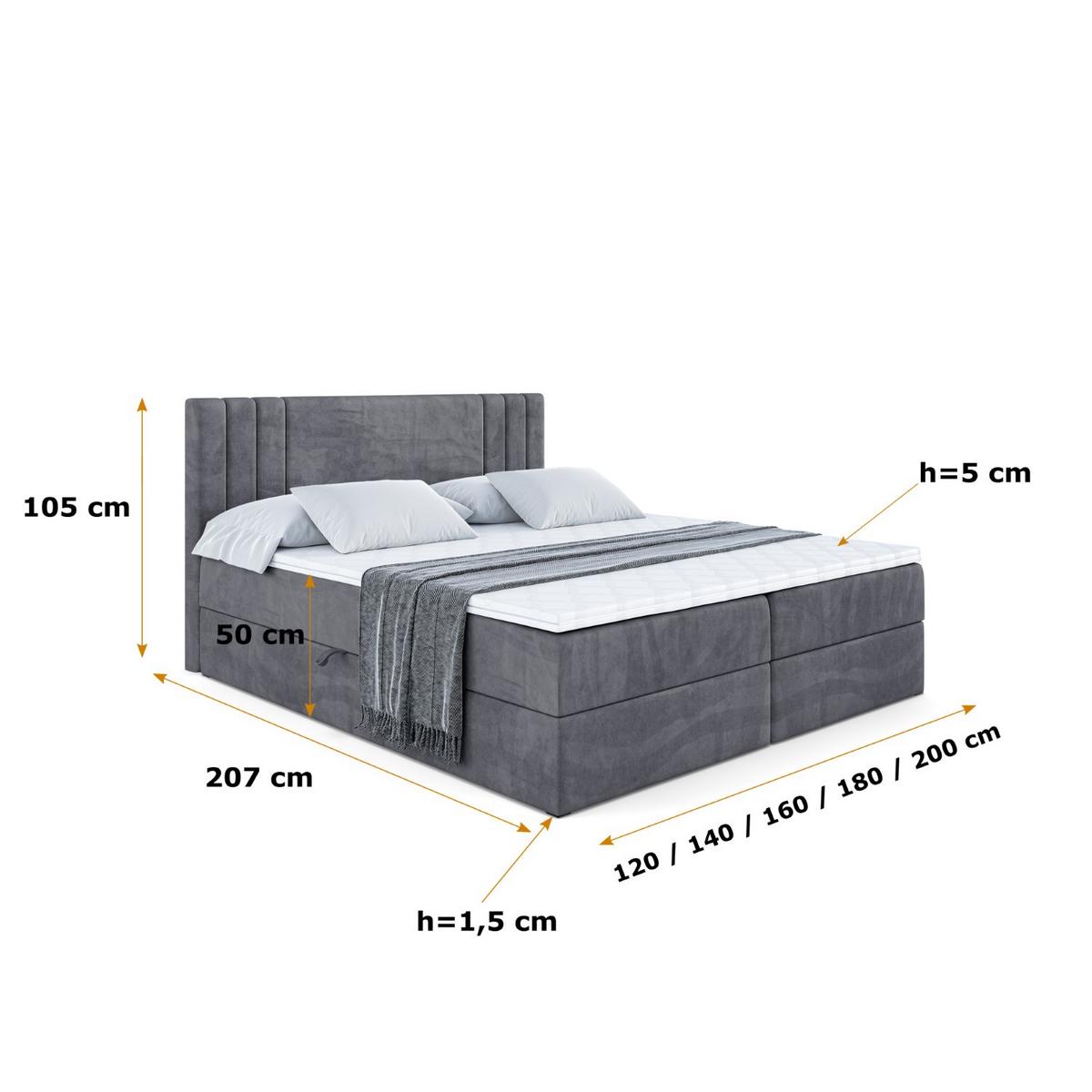 BOXBETT mit Matratze H3 und Lattenrost - IDRIKO - 140x200 cm Dunkelgrau - Dunkelgrau, Holzwerkstoff (140/200cm) - ALTDECOR