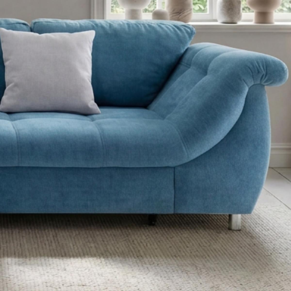 ECKSOFA mit Schlaffunktion, Bettkasten, Wellenunterfederung, Ottomane links B250/T190/H84 cm, Liegefl. 179x190 cm, Mikrofaser Blau / 17102 - Blau/Chromfarben, Textil/Metall (250/190cm) - luma-home