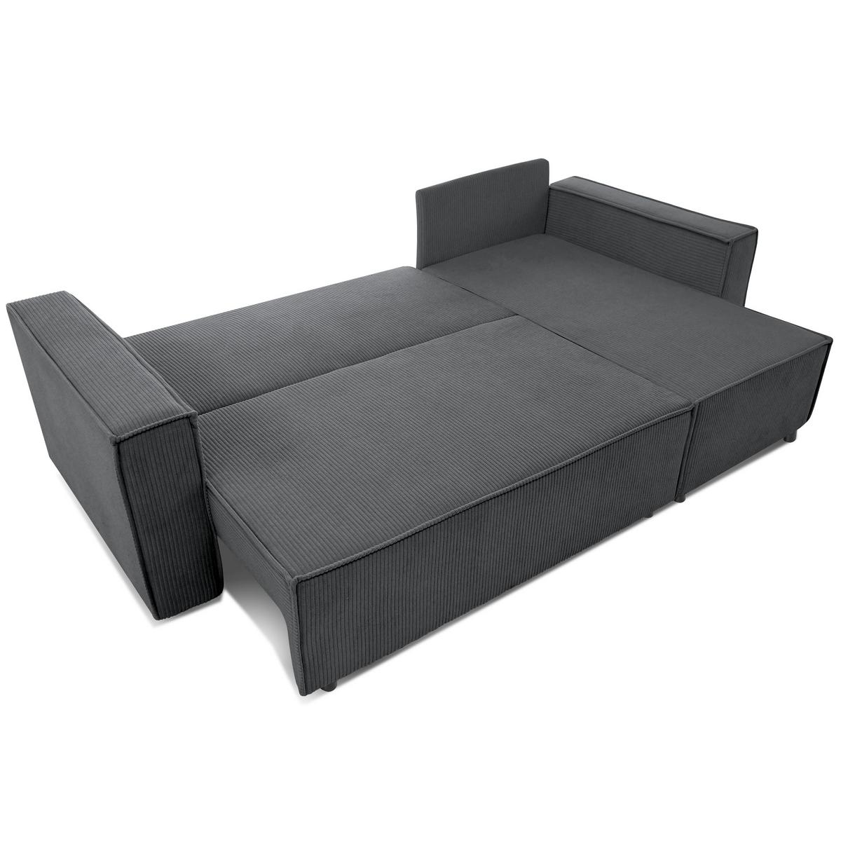 ECKSCHLAFSOFA Neapol mit Bettkasten, 255 cm, Cord-Stoff, Dunkelgrau - Dunkelgrau/Schwarz, Textil (256/148cm) - Beautysofa