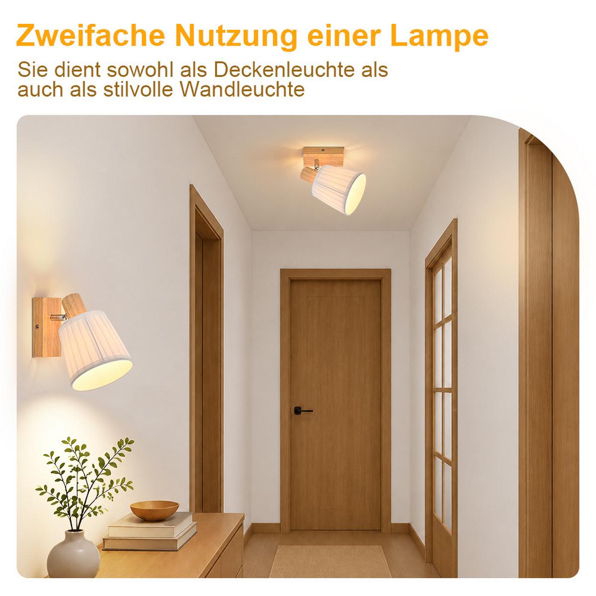 DECKENSTRAHLER Glyveth 20/13/16 cm - Weiß/Braun, Holz/Textil (20/13/16cm) - ZMH