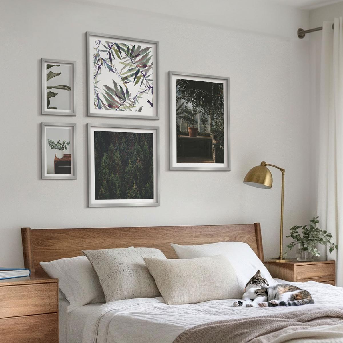 BILDER SET 5er Set - 50x50 cm & 20x30 cm & 40x60 cm Silberner Rahmen - Rustikale Topfpflanzen - Silberfarben, Kunststoff (40/60cm) - TULUP