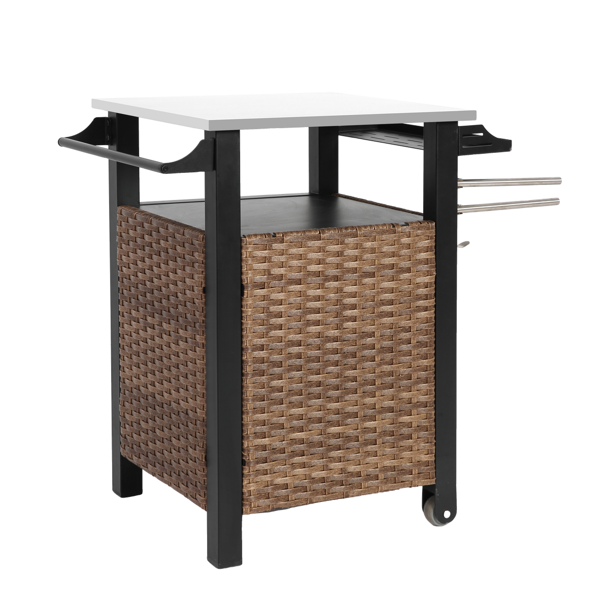GARTENBEISTELLTISCH 76 cm Braun – Outdoor Servierwagen mit Edelstahlplatte & Rollen - Braun, Metall (57/76/85cm) - Urban Meuble