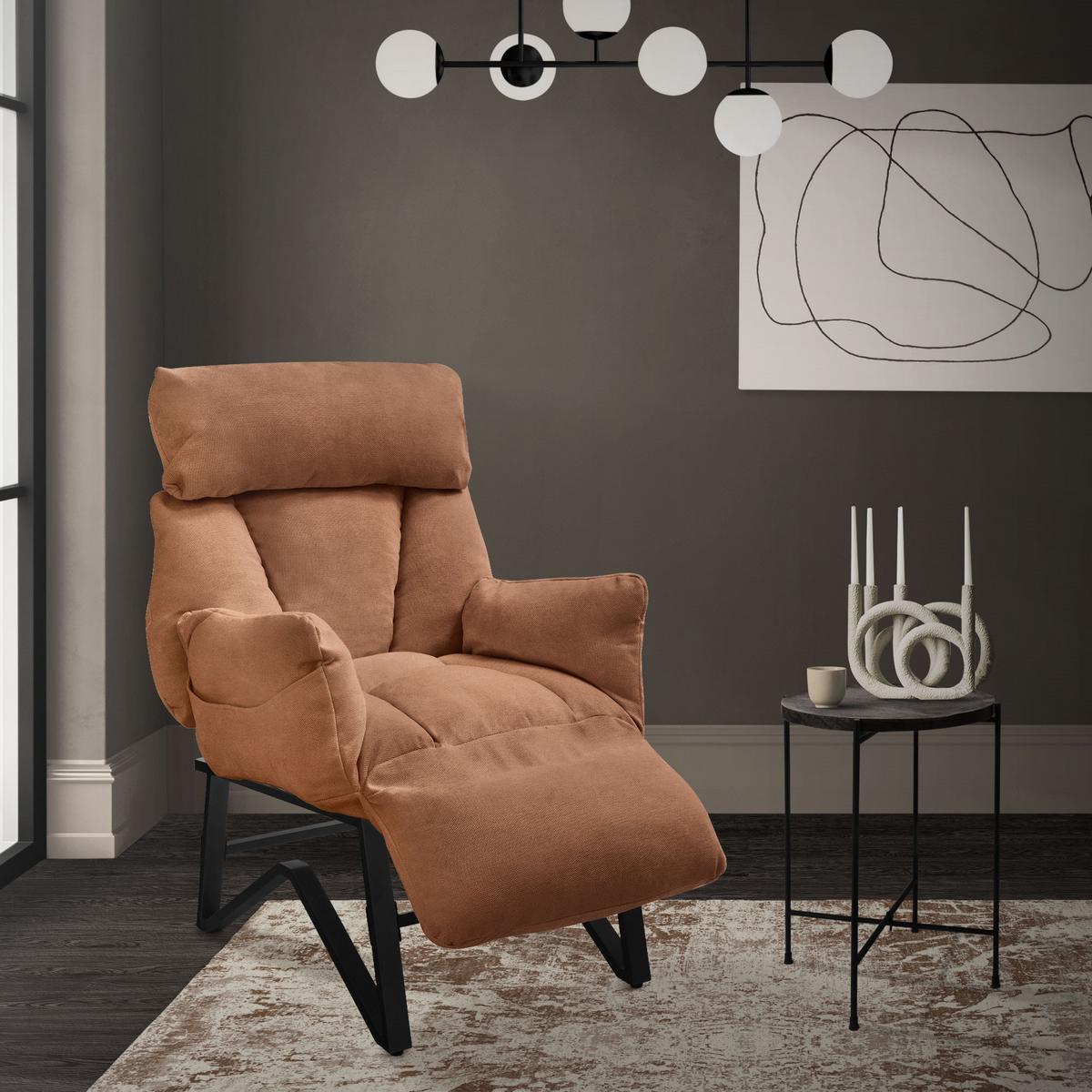 SESSEL mit Liegefunktion Braun Leinenbezug Relaxsessel verstellbar für Wohnzimmer - Schwarz/Braun, Textil/Metall (85/102/82cm) - ML-DESIGN