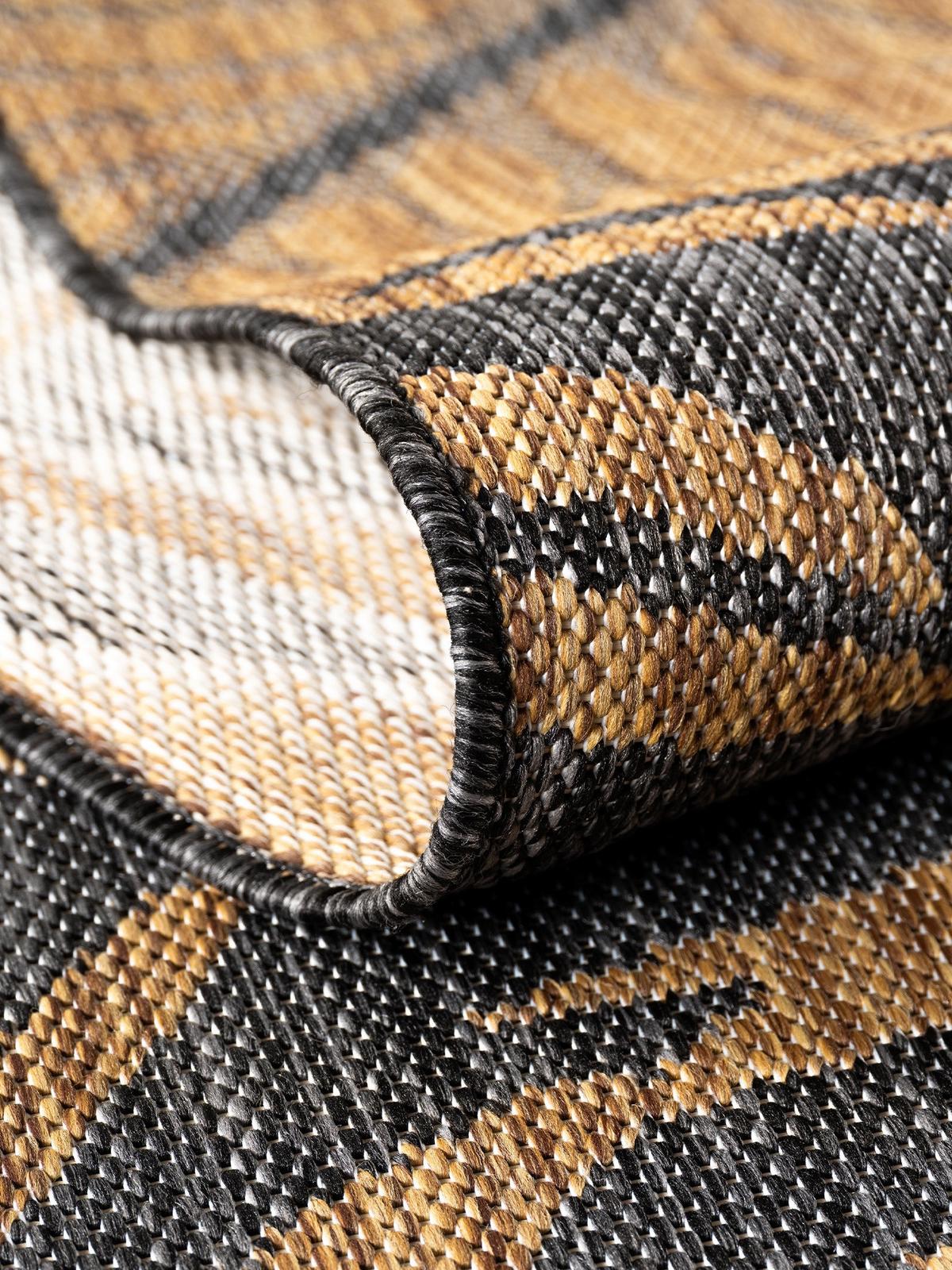 TEPPICH Flachgewebe, Outdoor, Fußbodenheizung-geeignet, mit Blattmotiv, VIGOLENO in Schwarz-Beige, 240 x 340 cm - Schwarz, Textil (240/340cm) - KADIMA DESIGN