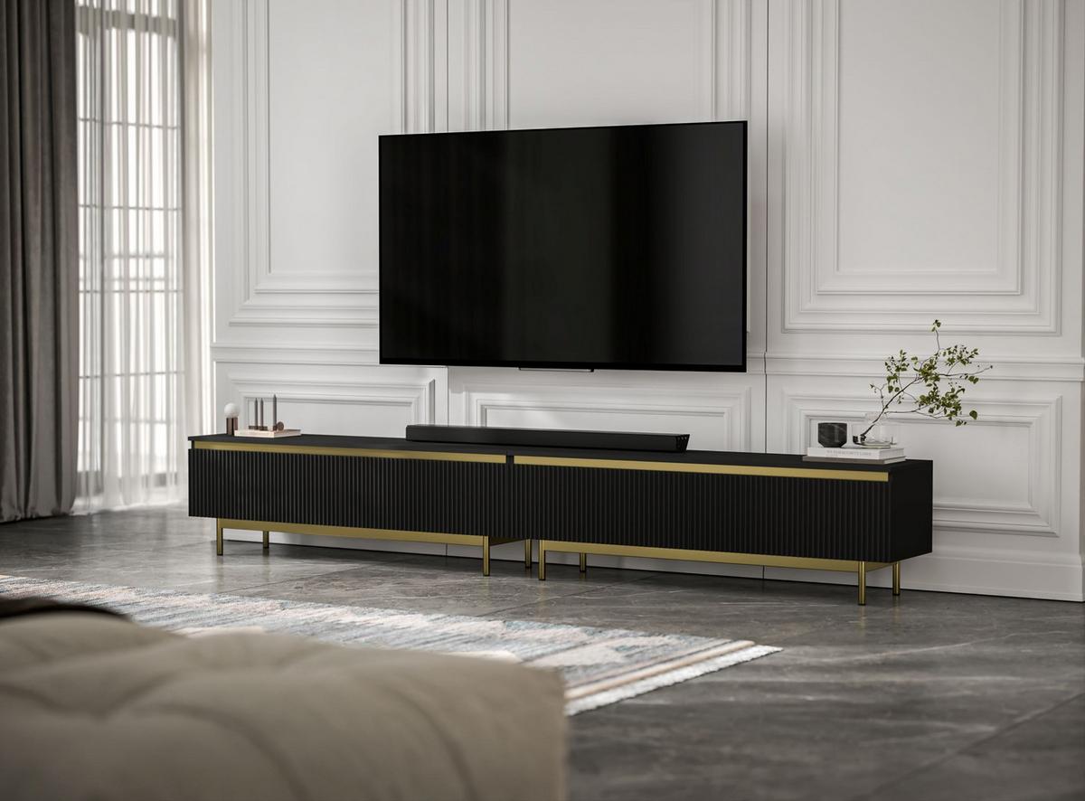 TV-LOWBOARD 2er-Set Selene Schwarz matt 280 cm mit Metallrahmen - Goldfarben/Schwarz, Holzwerkstoff/Metall (280/44/35cm) - Meble Lindner