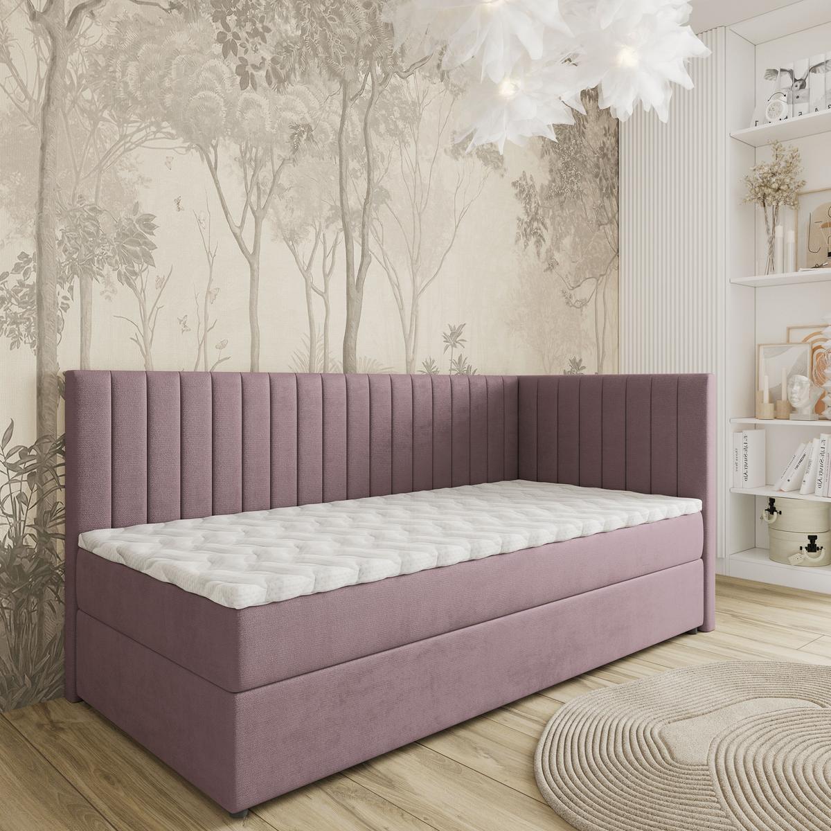 BOXBETT ARIS 90x200 cm mit Matratze und Topper, H2+H3 - Rosa - Rosa, Holz (90/200cm) - MASSENO