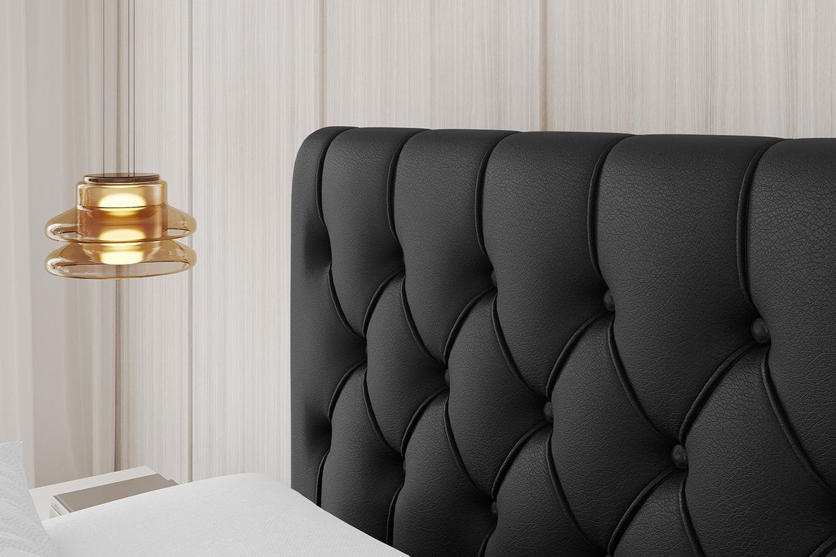 POLSTERBETT mit Bettkasten, Fußteil und Lattenrost, Boxbett mit Matratze H3/H4 - RENO-Z 180x200 Schwarz Kunstleder - Schwarz Hochglanz, Holzwerkstoff/Textil (180/200cm) - ALTDECOR