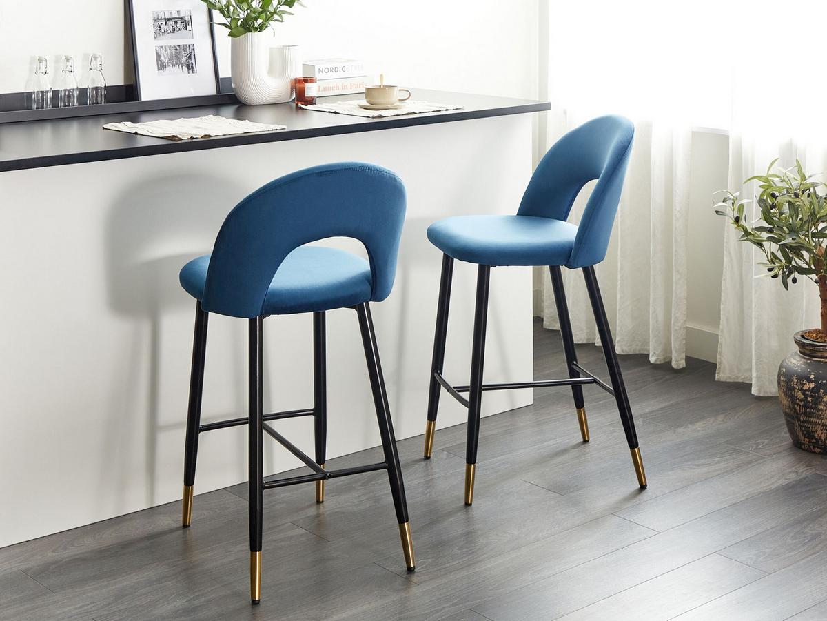 BARSTUHL 2er-Set Samtstoff Blau Falton - Blau, Textil/Metall (48/98/49cm) - Beliani