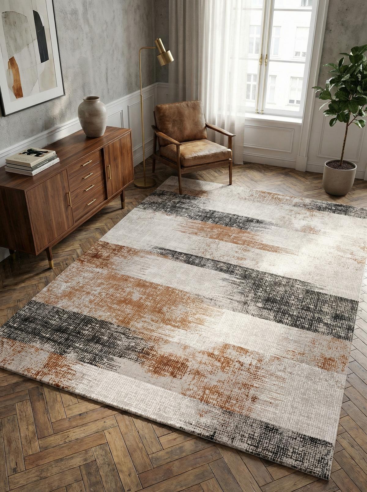 TEPPICH TIBER-Orte, geometrisch-abstrakt, Terrakotta, 200 x 290 cm - Orange, Textil (290/200cm) - KADIMA DESIGN