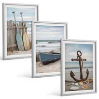 BILDER SET 3er Set - 40x60 cm Silberner Rahmen - Strandbootanker Sand - Silberfarben, Kunststoff (40/60cm) - TULUP