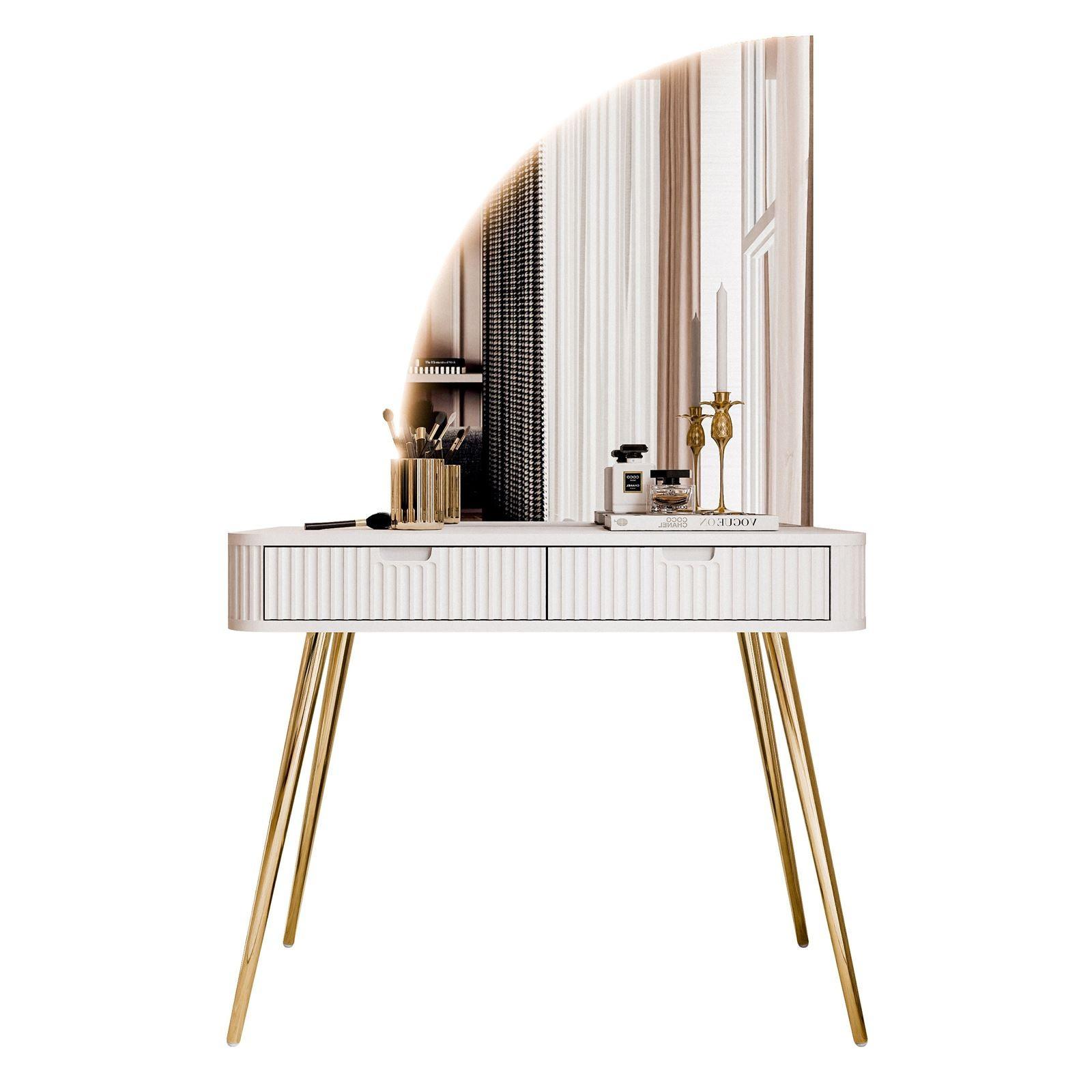 SCHMINKTISCH ZAIRA-QS mit LED Spiegel Linke Weiß - Weiß, Holzwerkstoff (103/80/49cm) - Lookway