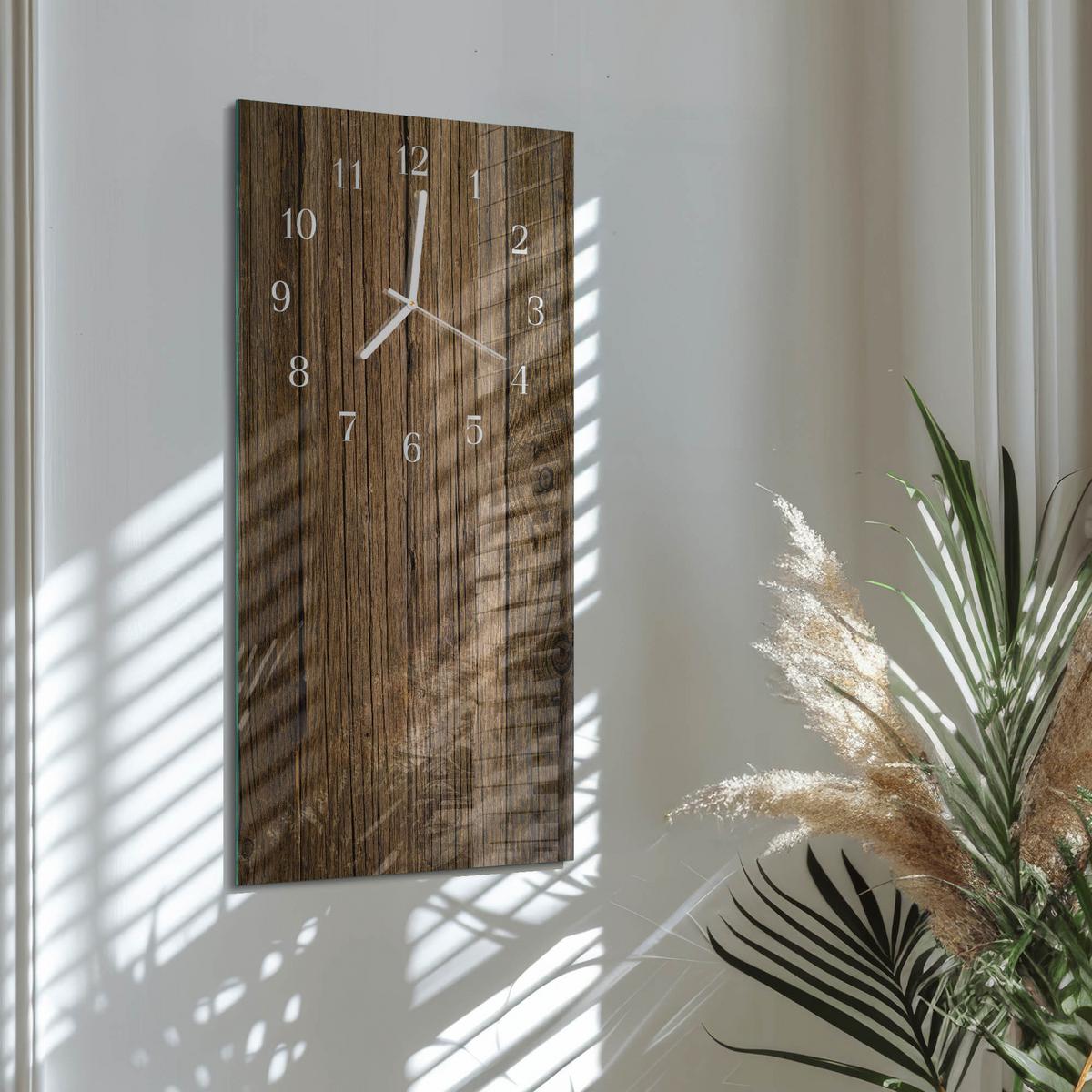 WANDUHR aus Glas 30x60 cm - Holz - Braun, Glas (30/60/0.4cm) - TULUP