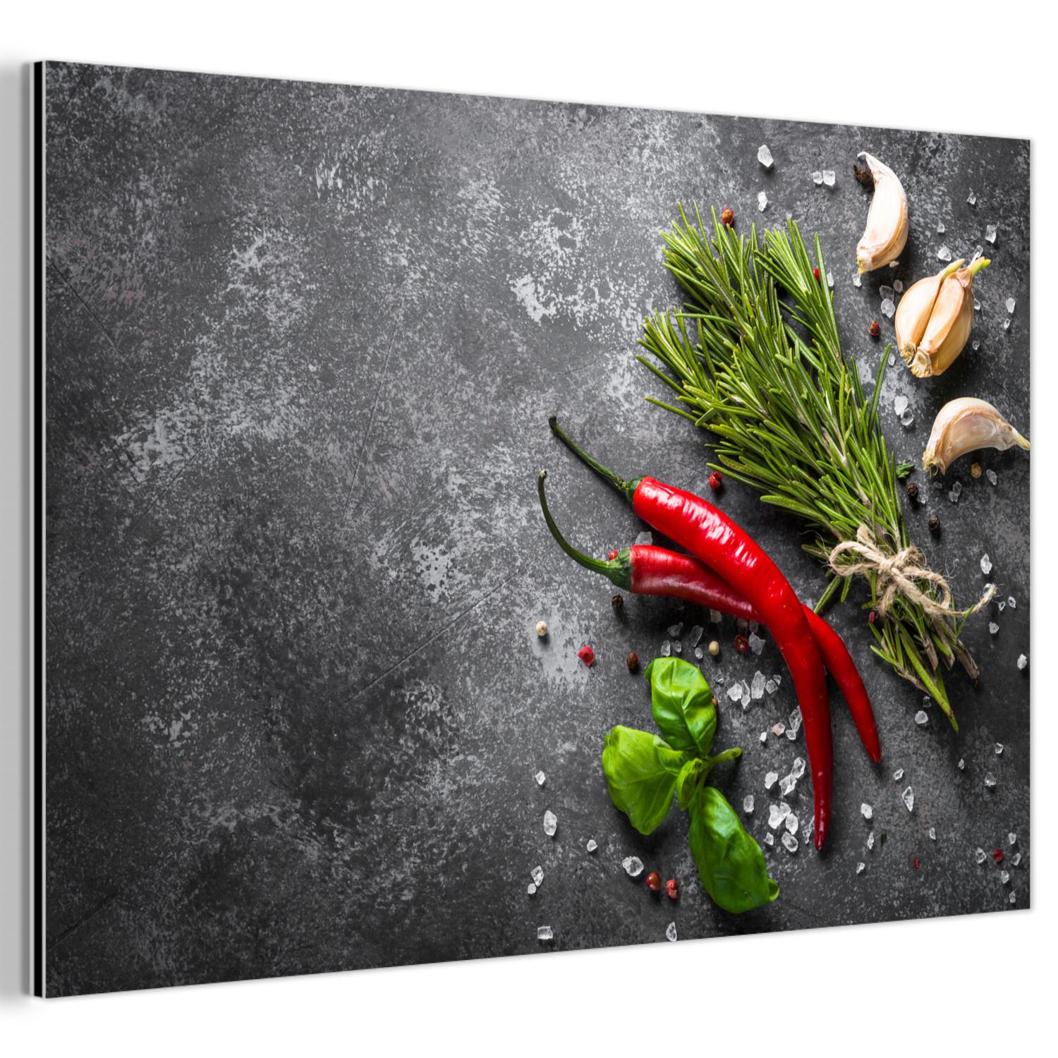 METALLBILD Pfeffer - Kräuter - Gewürze - Beton Wandbild 60x40 cm - Dunkelgrau, Metall (60/40cm) - MuchoWow