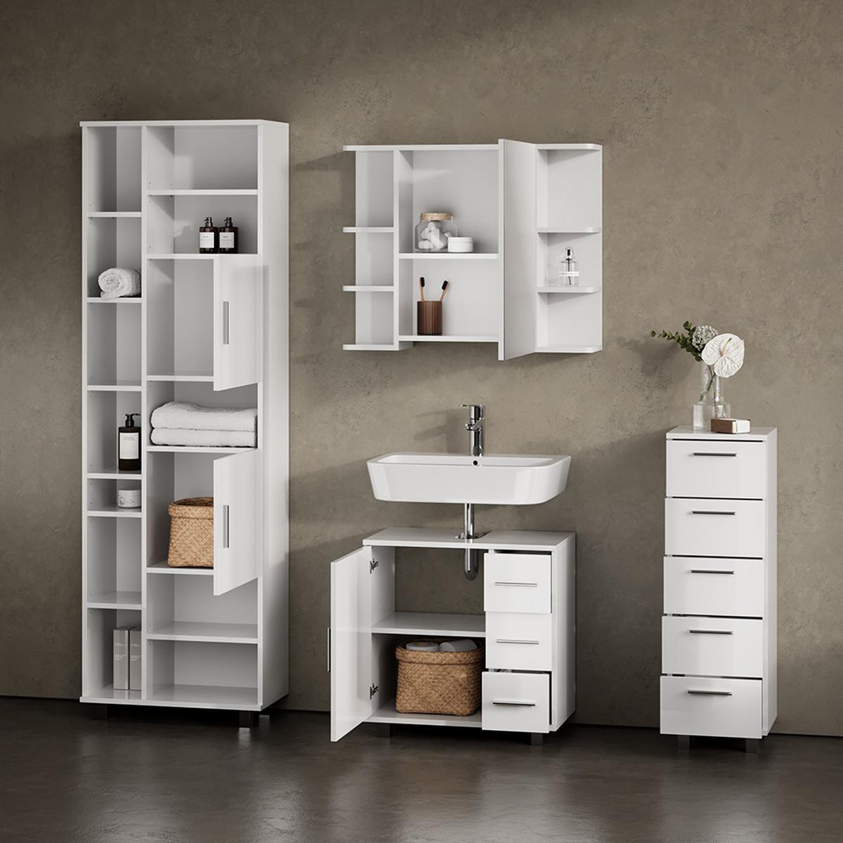 BADMÖBEL-SET Eisak Weiß Hochglanz 4 Teile - Weiß Hochglanz, Holzwerkstoff (60/60/33cm) - Livinity®