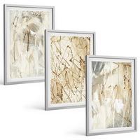 BILDER SET 3er Set - 40x60 cm Silberner Rahmen - Abstrakte Muster in Beige und Grau - Silberfarben, Kunststoff (40/60cm) - TULUP