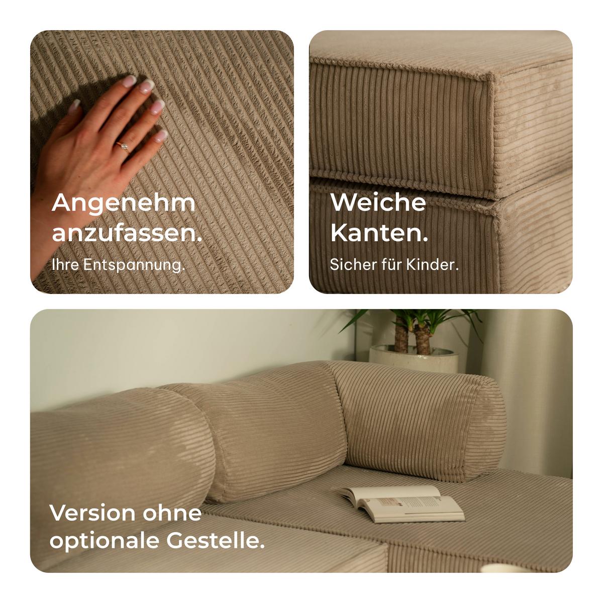 ECKSOFA ETERA modulares Boneless Sofa mit Schlaffunktion Beige Kordstoff - Beige, Textil (270/160cm) - MASSENO
