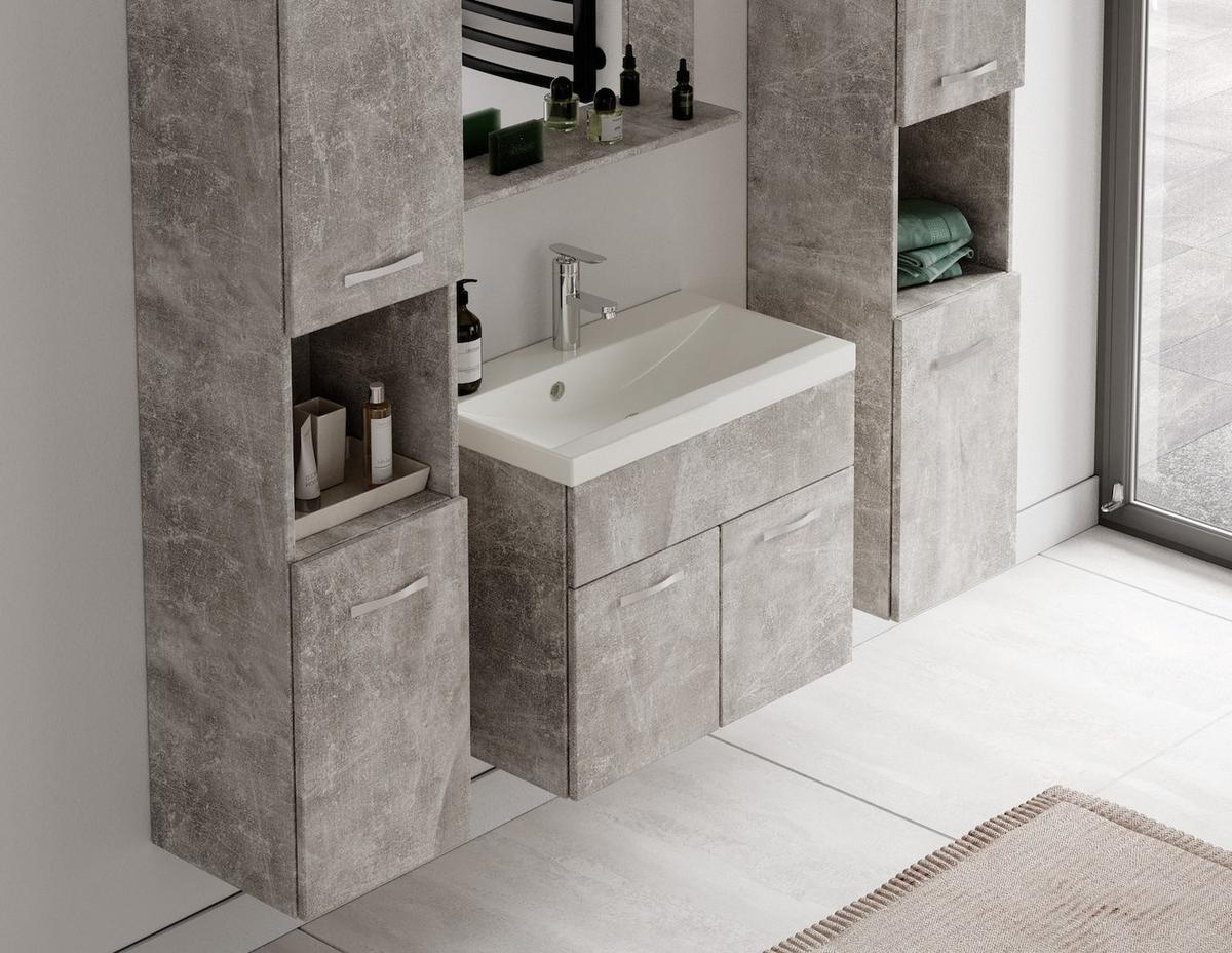 BADMÖBEL-SET Montreal 4 Teile Beton Grau - 60 x 35 x 51 cm - Grau, Holz (60/51/35cm) - Badplaats