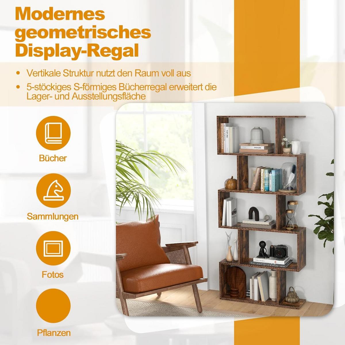 BUCHERREGAL Vintage Eiche Dekor - Alteiche, Holz (70/158/24cm) - COSTWAY