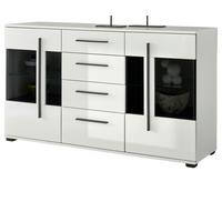 SIDEBOARD weiß Hochglanz 150 cm, Kommode mit Soft-Close - Weiß Hochglanz/Schwarz, Glas/Holzwerkstoff (150/86/42cm) - Furn.Design