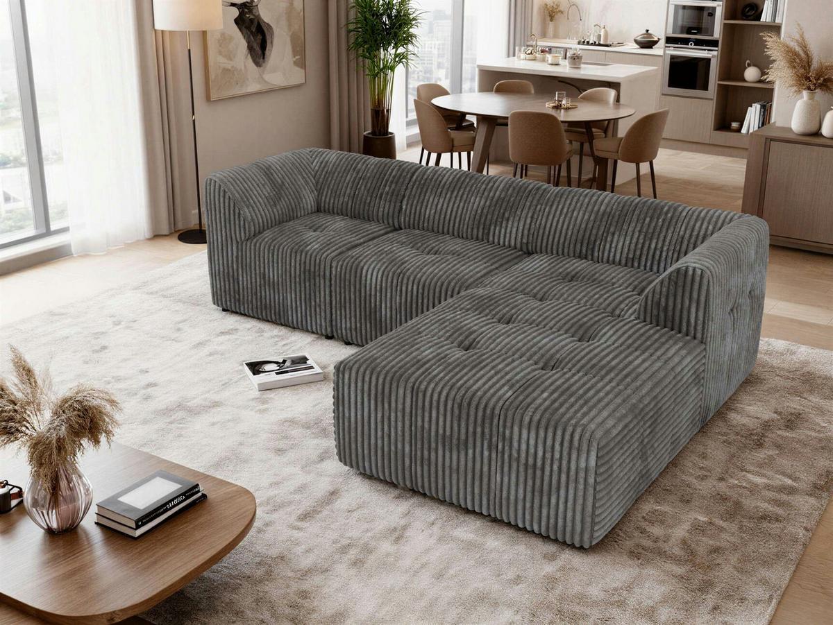 ECKSOFA VORITA L 3M - Grau Cord - Rechts Seite - Schwarz/Grau, Kunststoff/Textil (176/267cm) - MKS