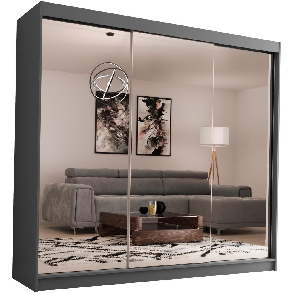 SCHWEBETÜRENSCHRANK Debra II 240/216/61 graphit mit Spiegel und Schubladen - Graphitfarben, Holzwerkstoff (240/216/61cm) - Beautysofa