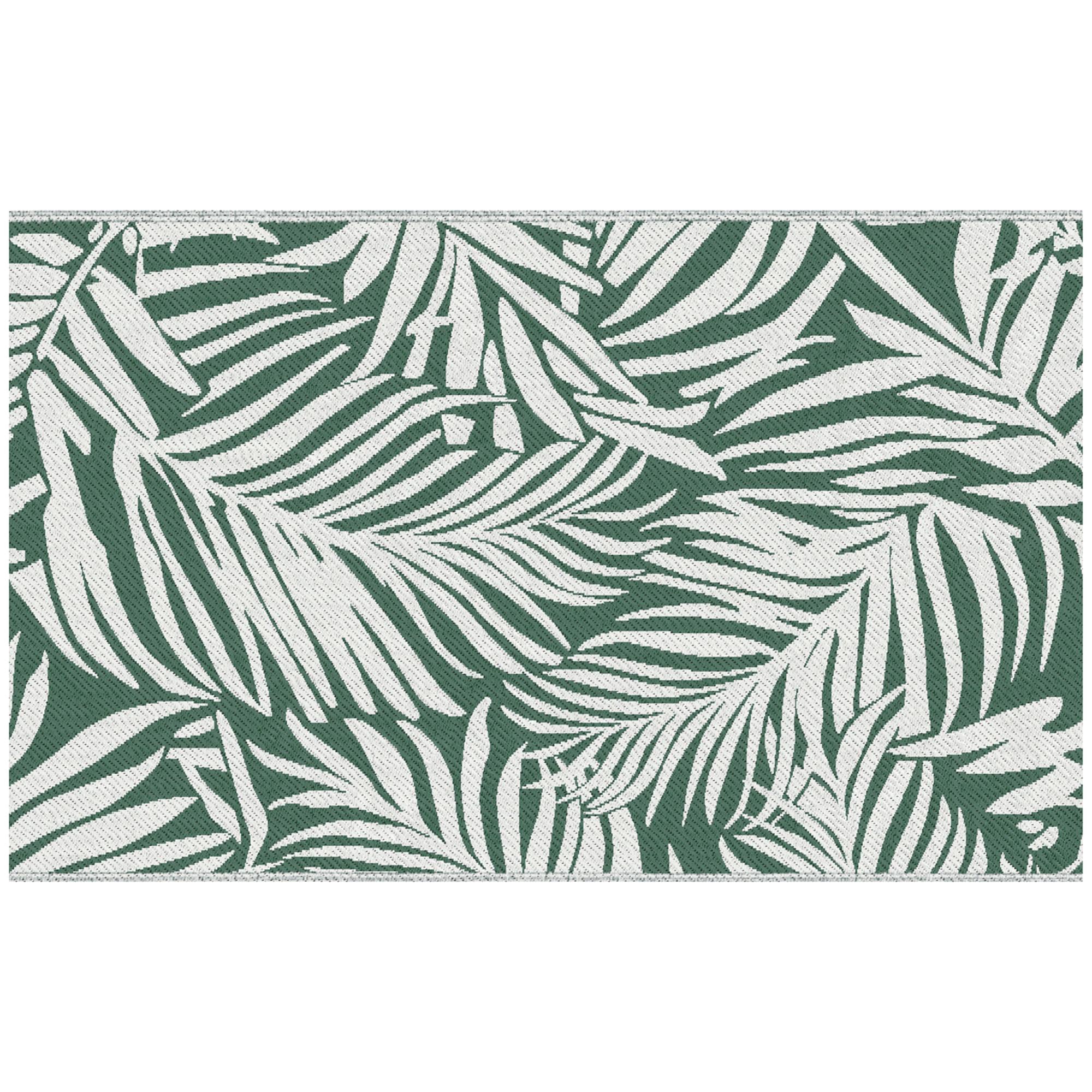 OUTDOOR Teppich Wendbares Wetterfest Outdoorteppich Carpet mit Blätter-Muster - Dunkelgrün, Kunststoff (243/152cm) - Outsunny