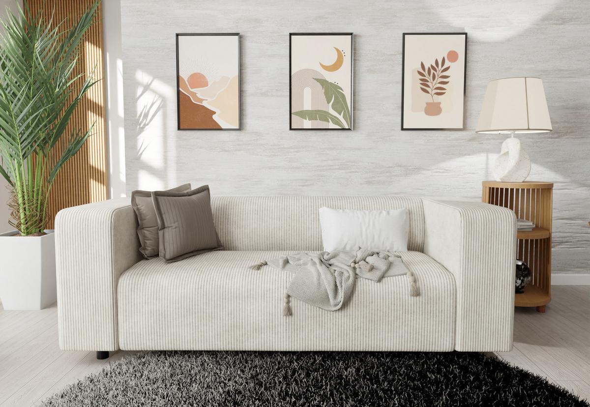2-SITZER-SOFA Tove Beige Cord - Beige/Schwarz, Holz/Kunststoff (151/65/80cm) - S-Style Möbel