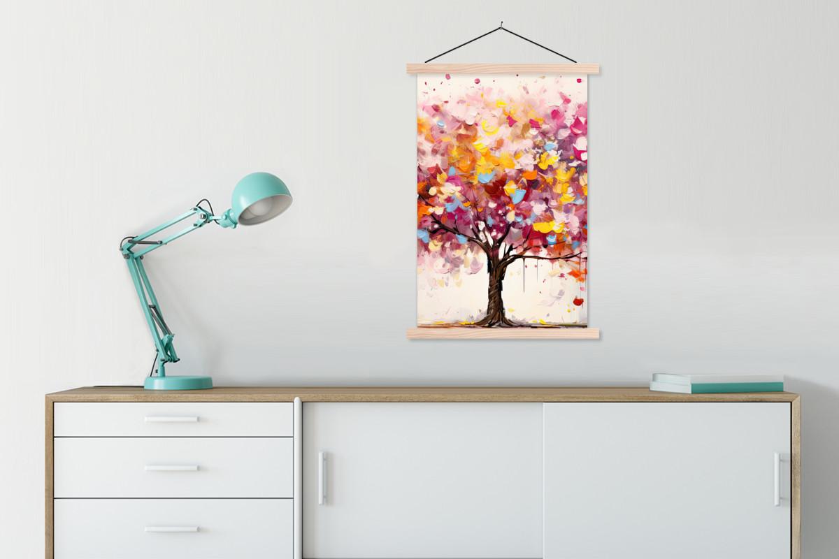 POSTER MIT MAGNETLEISTEN Aquarell - Baum - Kunst - Abstrakt Wandbild Schlafzimmer 60x90 cm - Multicolor, Textil (60/90/0.15cm) - MuchoWow