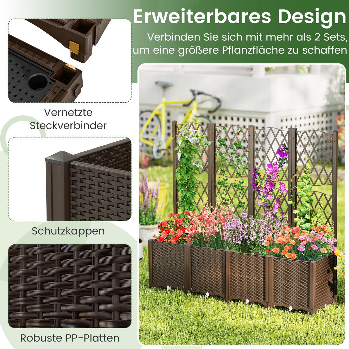 BLUMENKASTEN mit Rankgitter braun - Braun, Holz (80/122/40cm) - COSTWAY