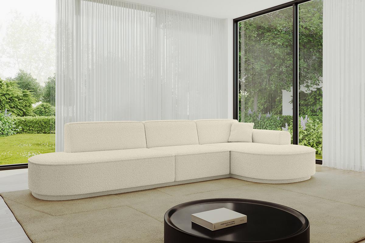 ECKSOFA Ottomane Rechts MARI-L2-v3 - 328x171x83 cm Beige Bouclé - Beige/Schwarz, Holzwerkstoff/Kunststoff (171/328cm) - ALTDECOR