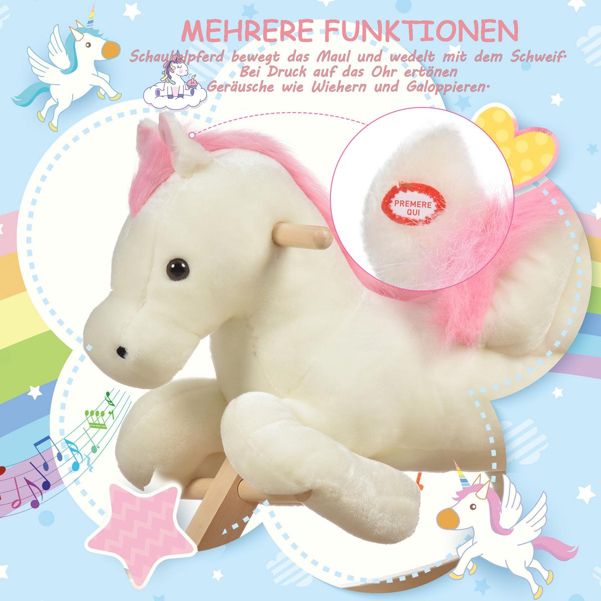 KINDER Schaukelpferd Baby Schaukeltier Spielzeug Pferd für 18-36 Monate Weiß - Weiß, Holz (28/57/70cm) - HOMCOM