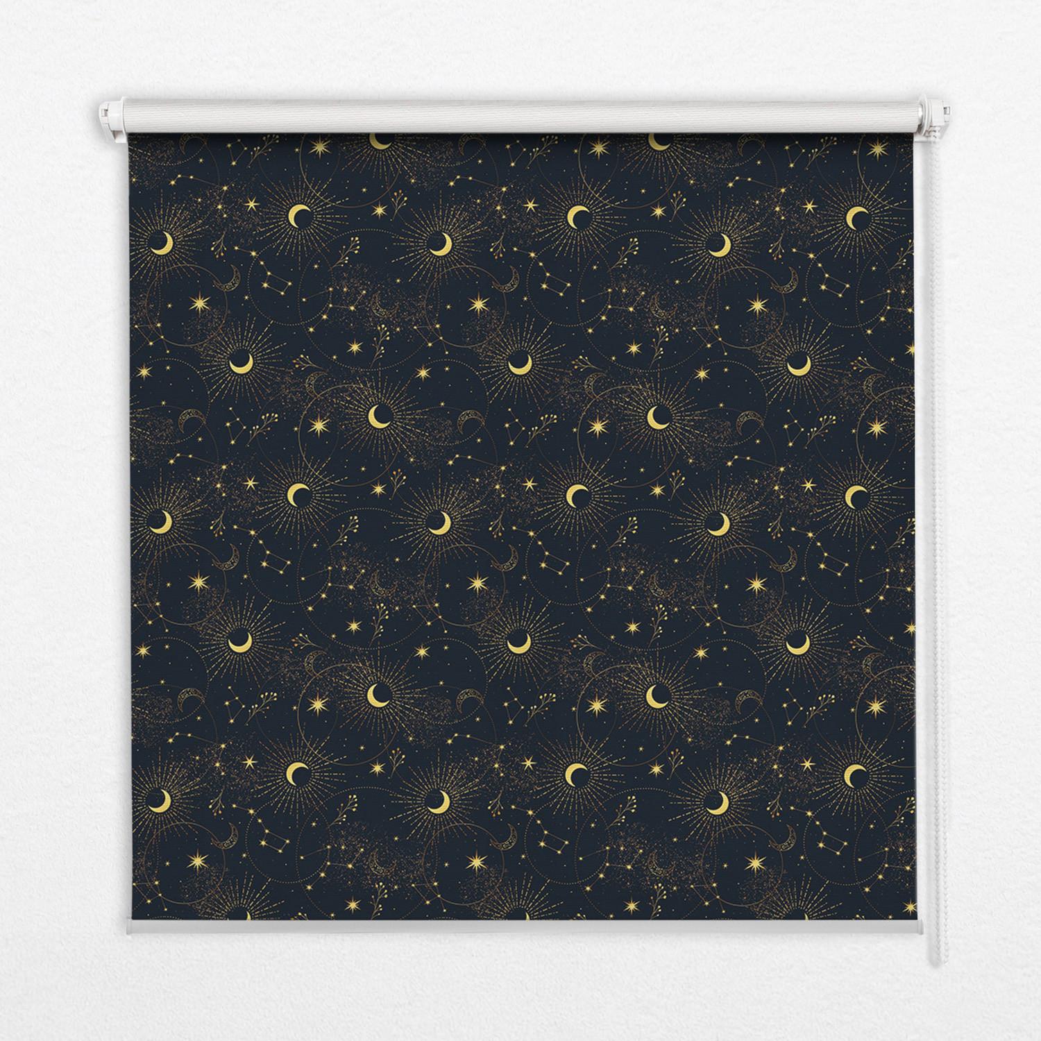 INNENROLLO - Fensterrollo - Rollo - 100x180 cm - Mond und Sterne - Schwarz, Kunststoff (100/180/0.5cm) - TULUP