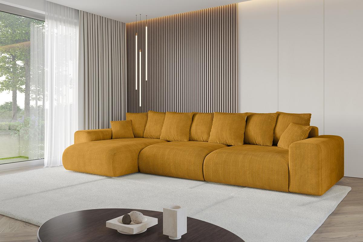 ECKSOFA Ottomane links ESKAR-L2 364x176x72 Currygelb Cord - Currygelb/Schwarz, Holzwerkstoff/Kunststoff (364/176cm) - ALTDECOR