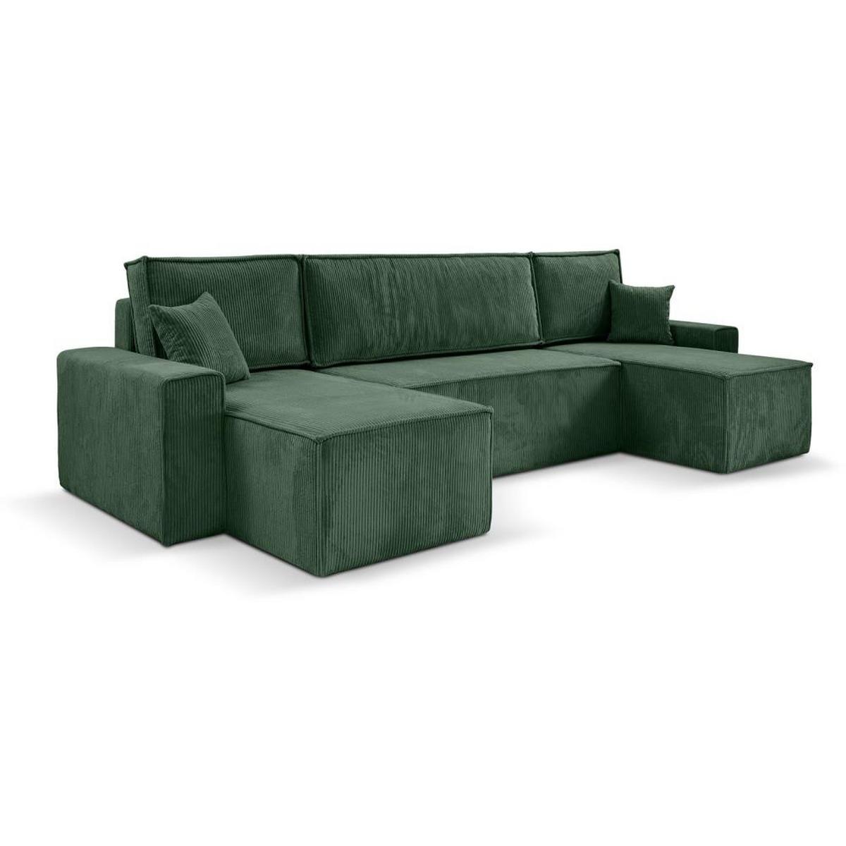 WOHNLANDSCHAFT Hektor U mit Schlaffunktion, 318 cm, grün - Schwarz/Grün, Kunststoff/Textil (318/94/152cm) - Beautysofa
