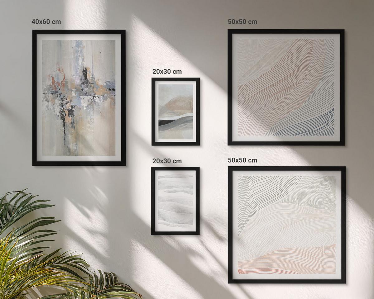 BILDER SET 5er Set - 50x50 cm & 20x30 cm & 40x60 cm Schwarzer Rahmen - Abstrakte Erdmuster - Schwarz, Kunststoff (40/60cm) - TULUP