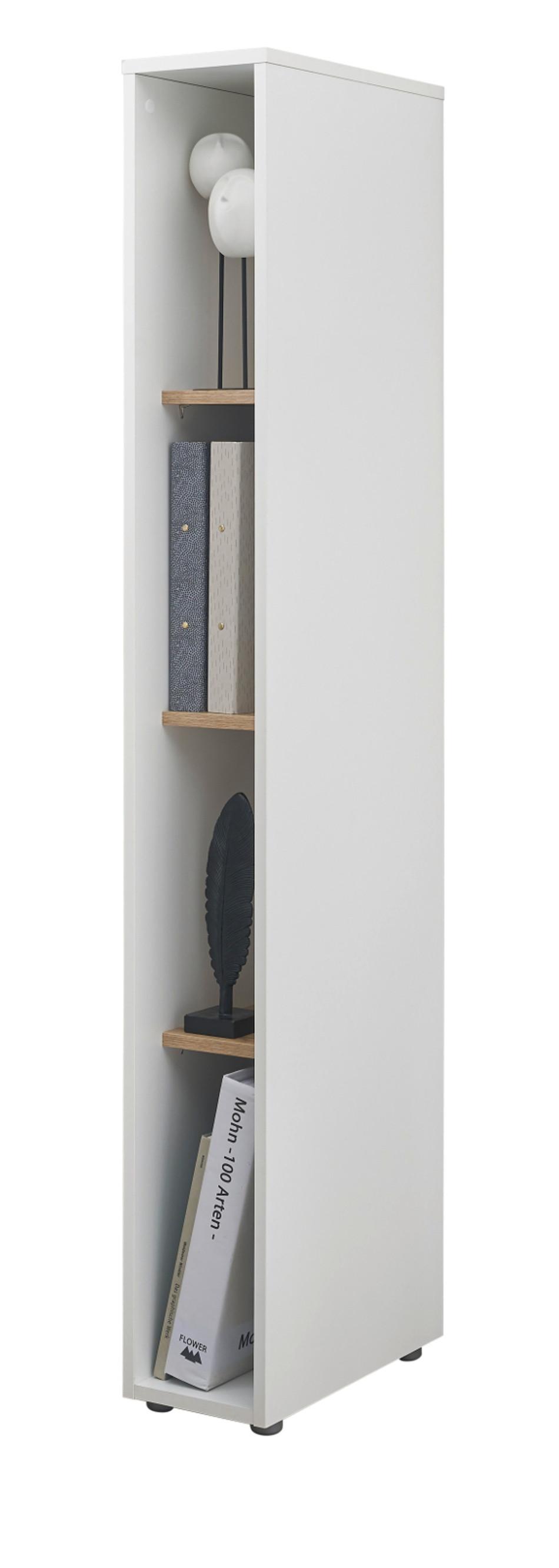 AKTENREGAL Weiß matt, Eiche Wotan 20 x 158 cm, Standregal mit 4 Ordnerhöhen - Eiche Wotan/Silberfarben, Holzwerkstoff/Kunststoff (20/158/40cm) - Furn.Design