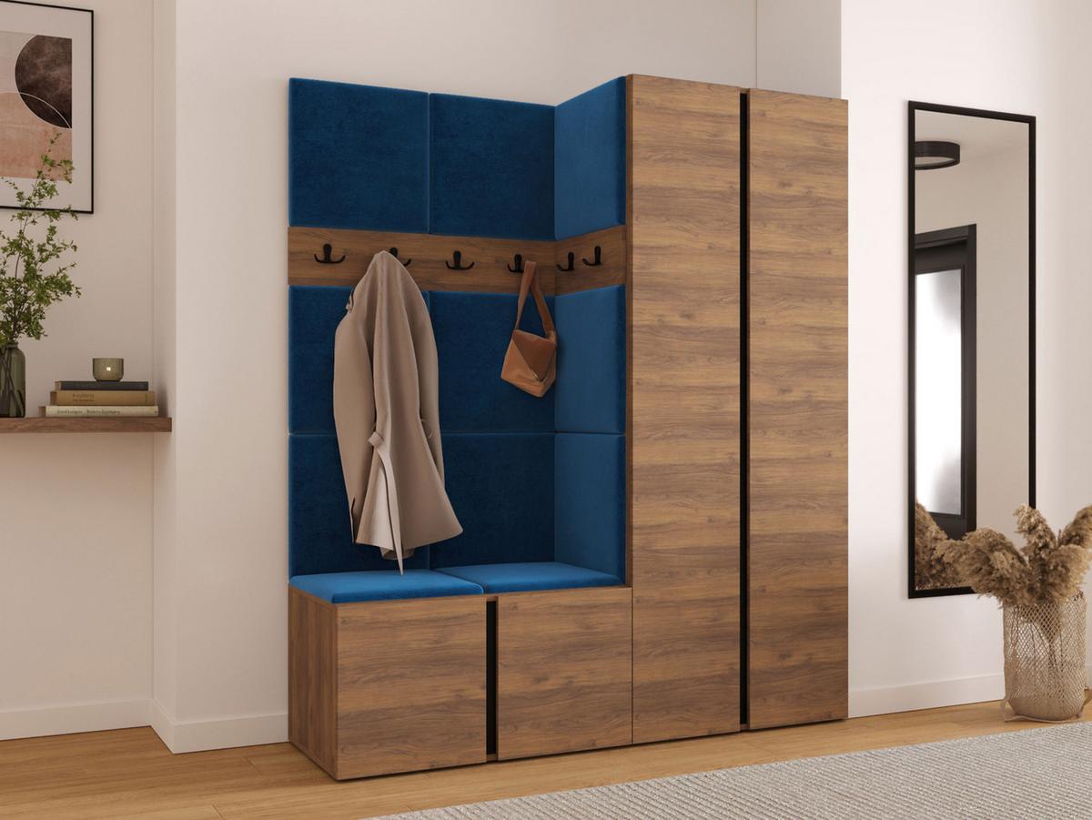 GARDEROBEN-SET Orion III - Blau/Nussbaumfarben, Holzwerkstoff/Kunststoff (158/186/46cm) - MIRJAN24