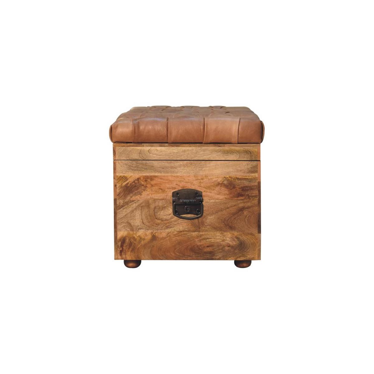 AUFBEWAHRUNGSTRUHE Büffelleder Oak-ish, Aufklappbare Aufbewahrungstruhe, Hellbraun - Hellbraun/Messingfarben, Mangoholz/Holz (90/45/45cm) - Artisan Furniture