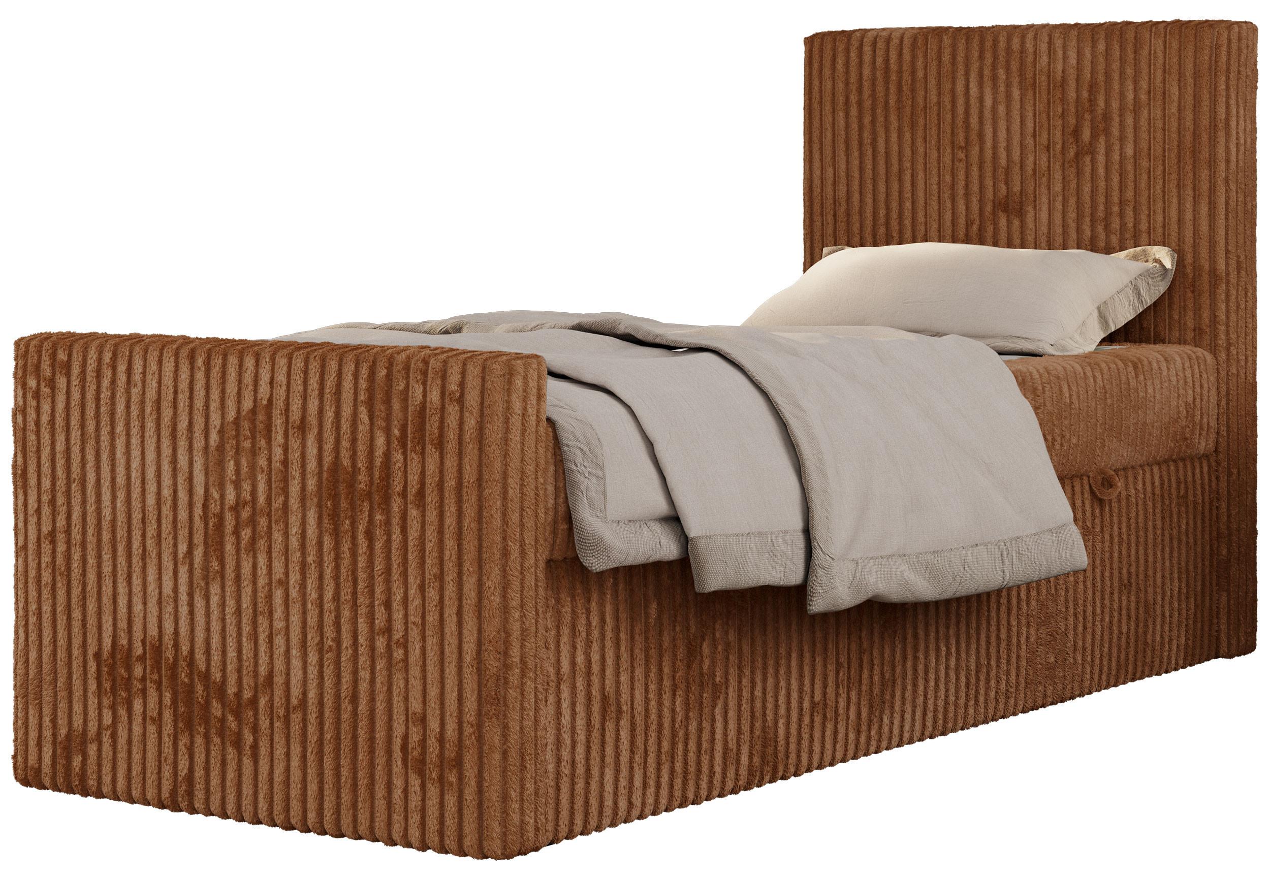 JUGENDBETT TILIO DUO 90/200 - Orange Cord - H4 - Rechts Seite - Orange, Textil (200/90cm) - MKS
